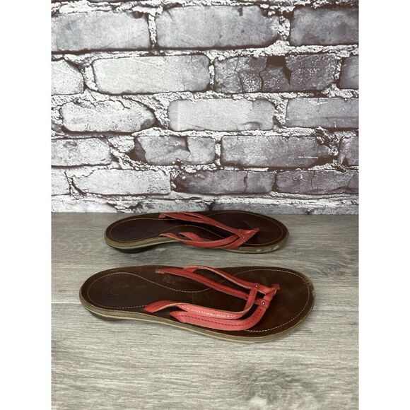 Olukai U'I-W Red Leather Thong FlipFlop Casual Slide Sandals Women Sz 8M US/38EU - Picture 11 of 16